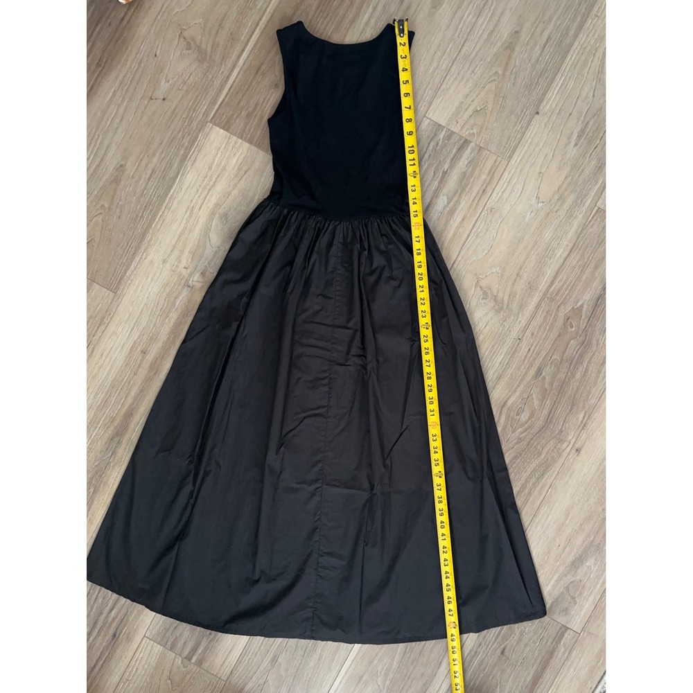 Black Sleeveless Mixed Media Poplin Midi Tank Dress Minimalist Casual Vacation - Picture 7 of 7